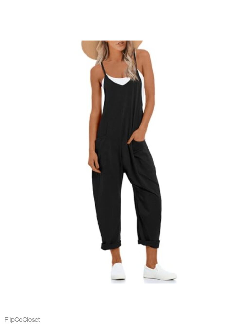Women's Casual Loose Fit Jumpsuit with Adjustable Straps, Wide Leg Harem Pants,